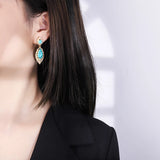 Emerald Paraiba Tourmaline Drop Earrings with Lab Diamond for Women