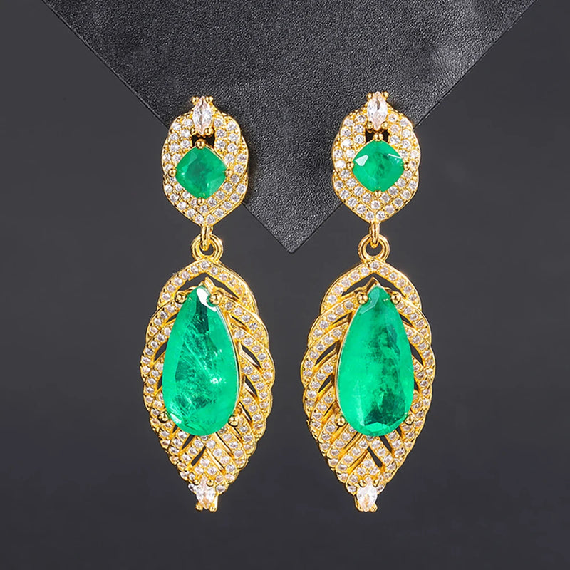 Emerald Paraiba Tourmaline Drop Earrings with Lab Diamond for Women