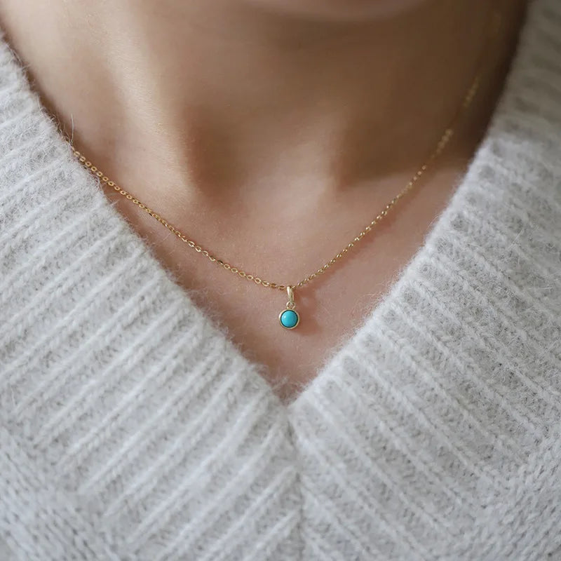 925 Silver Plated Necklace Turquoise Pendant Chain