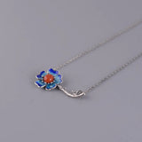 Vintage 925 Silver Agate Enamel Choker Chain Peony Flower Pendant Necklace