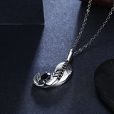 Sterling Silver Feather Pendant Necklace with Cubic Zircon for Women Men