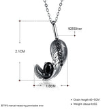 Sterling Silver Feather Pendant Necklace with Cubic Zircon for Women Men