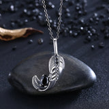 Sterling Silver Feather Pendant Necklace with Cubic Zircon for Women Men