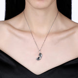 Sterling Silver Feather Pendant Necklace with Cubic Zircon for Women Men