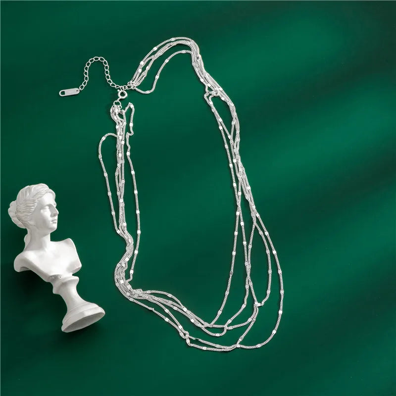 925 Silver Chain Necklaces 18K Plated Sparkling Clavicle Chain for Women