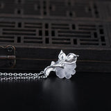 925 Silver Crystal Flower Pendant Necklace Chinese Style Leaf Flower Choker