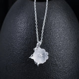 925 Silver Crystal Flower Pendant Necklace Chinese Style Leaf Flower Choker