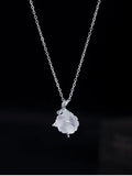 925 Silver Crystal Flower Pendant Necklace Chinese Style Leaf Flower Choker