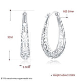 925 Silver Hoop Earrings Women Ancient Pattern Big S925 Lady Party Ears