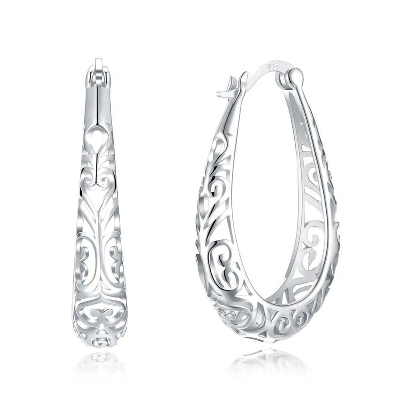 925 Silver Hoop Earrings Women Ancient Pattern Big S925 Lady Party Ears