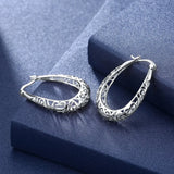 925 Silver Hoop Earrings Women Ancient Pattern Big S925 Lady Party Ears