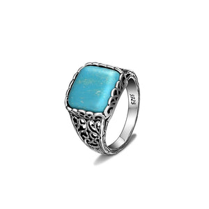 925 Silver Turquoise Square Ring Women's Fine Jewelry