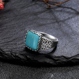 925 Silver Turquoise Square Ring Women's Fine Jewelry