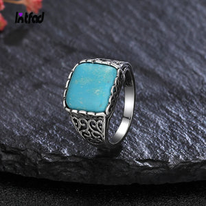 925 Silver Turquoise Square Ring Women's Fine Jewelry