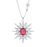 925 Silver Star Pendant Necklace 10mm Paraiba Ruby Crystal Party Gift