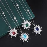 925 Silver Star Pendant Necklace 10mm Paraiba Ruby Crystal Party Gift
