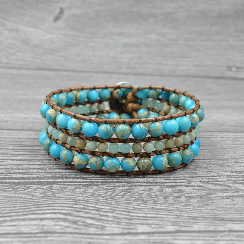 Retro Agates Jaspers Cuff Bracelet Stone Bohemia Jewelry