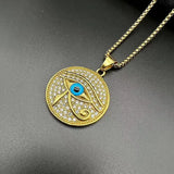 Egyptian Eye of Horus Pendant Stainless Steel Gold-Plated Rhinestone