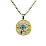 Egyptian Eye of Horus Pendant Stainless Steel Gold-Plated Rhinestone