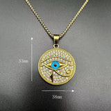 Egyptian Eye of Horus Pendant Stainless Steel Gold-Plated Rhinestone