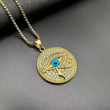 Egyptian Eye of Horus Pendant Stainless Steel Gold-Plated Rhinestone