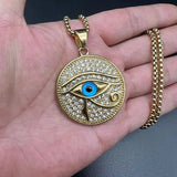 Egyptian Eye of Horus Pendant Stainless Steel Gold-Plated Rhinestone