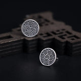 925 Silver Chinese Style Stud Earrings Retro Wave Pattern Asymmetry