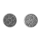 925 Silver Chinese Style Stud Earrings Retro Wave Pattern Asymmetry