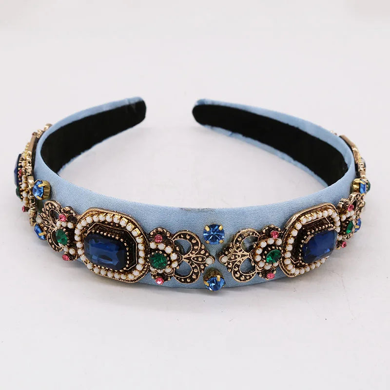 Baroque Metal Crystal Flower Headband Tiaras Crowns Wedding Hair Accessories
