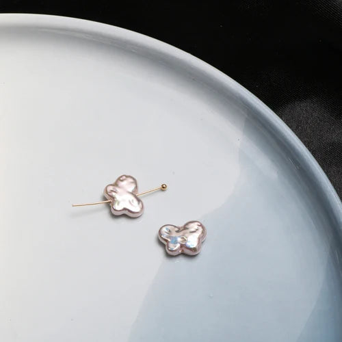 Baroque Butterfly Diamond Shell Pearl Earrings DIY Jewelry