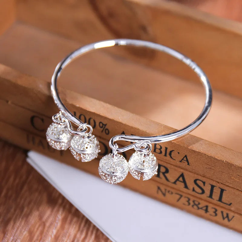 Adjustable Metal Ring and Bell Bangle Bracelet for Women