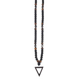 Tiger-Eye Stone Bead Long Necklace with Triangle Pendant