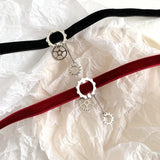 Red Punk Metal Gear Pendant Corduroy Necklace for Women