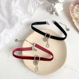 Red Punk Metal Gear Pendant Corduroy Necklace for Women
