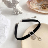 Red Punk Metal Gear Pendant Corduroy Necklace for Women