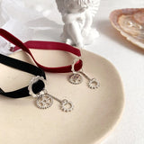 Red Punk Metal Gear Pendant Corduroy Necklace for Women