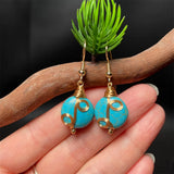 Turquoise Beads Twist Metal Drop Dangle Earrings Gem Hook Jewelry