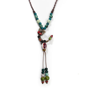 Bohemian Ceramic Necklace with Butterfly and Moon Charms