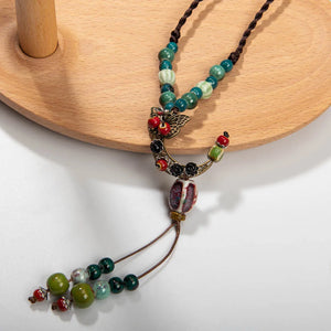 Bohemian Ceramic Necklace with Butterfly and Moon Charms