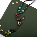 Bohemian Ceramic Necklace with Butterfly and Moon Charms