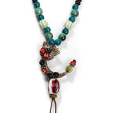 Bohemian Ceramic Necklace with Butterfly and Moon Charms
