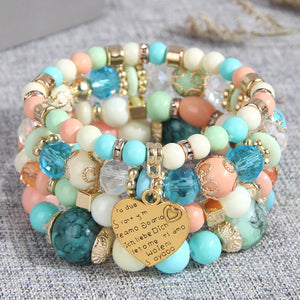 Boho Multilayer Crystal Beads Heart Charms Bracelet