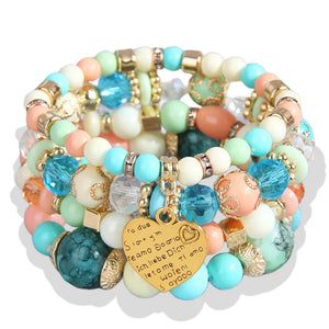 Boho Multilayer Crystal Beads Heart Charms Bracelet