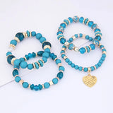 Boho Multilayer Crystal Beads Heart Charms Bracelet