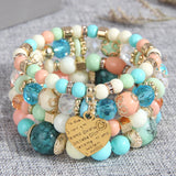 Boho Multilayer Crystal Beads Heart Charms Bracelet