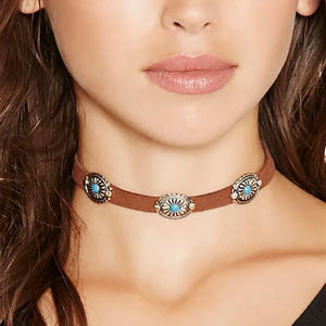 Boho Flower Necklace Turquoise Pendant Women Statement Jewelry