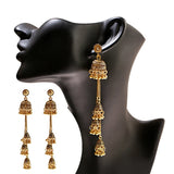 Retro Bollywood Oxidized Women Jhumka Indian Earrings Ethnic Silver Tassel Drop
