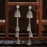 Retro Bollywood Oxidized Women Jhumka Indian Earrings Ethnic Silver Tassel Drop