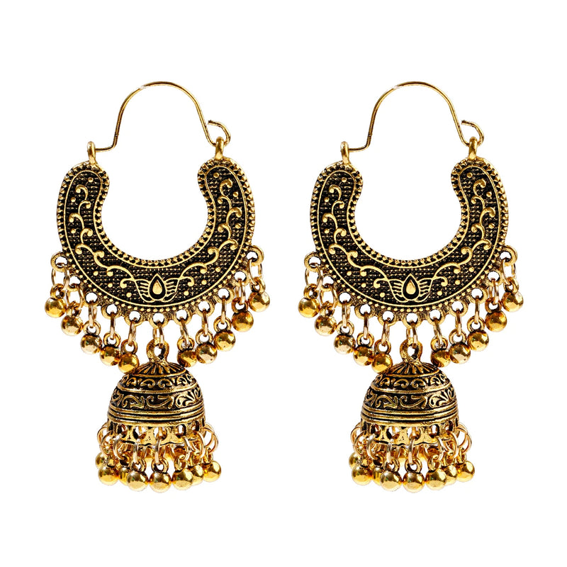 Retro Bollywood Oxidized Women Jhumka Indian Earrings Ethnic Silver Tassel Drop