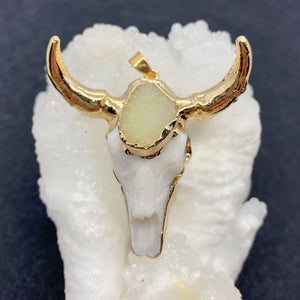 Retro Bull Head Pendant Plated Horn Crystal Necklace Gift